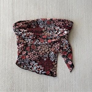 floral asymmetrical strapless tube top crop top